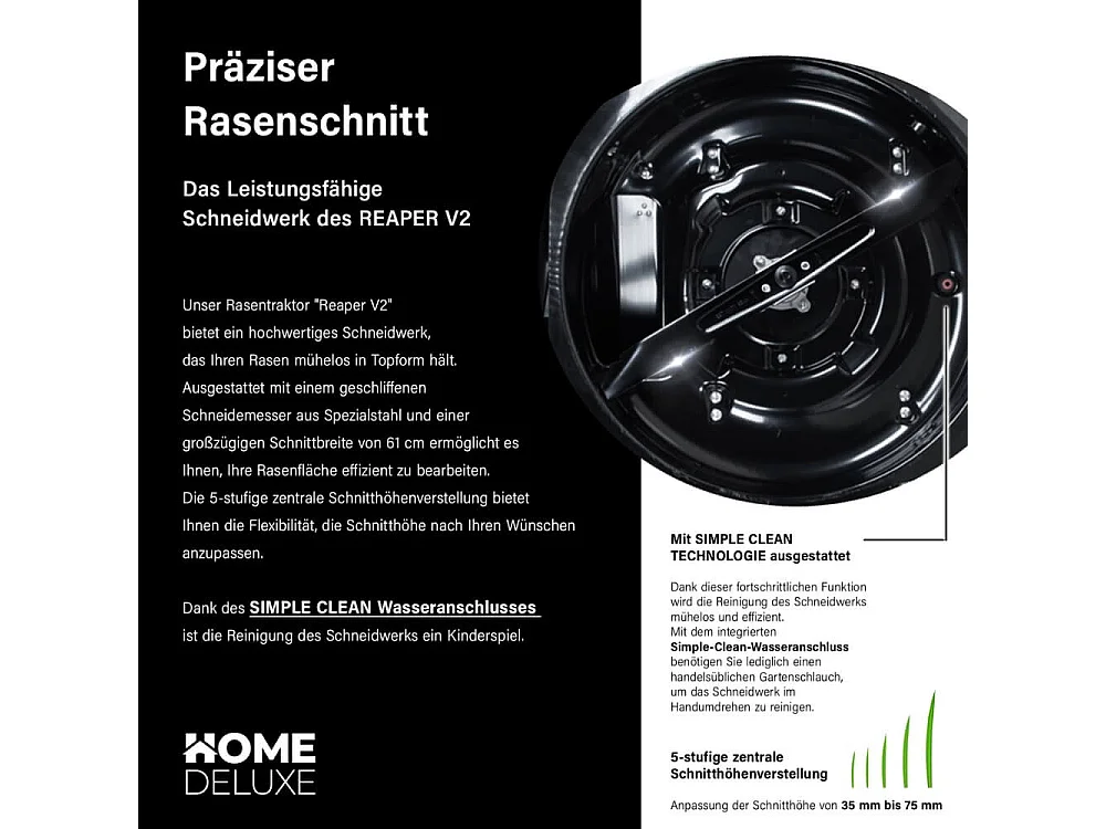 Home Deluxe - Tondeuse à gazon REAPER noire - puissance moteur 4,5 kW (6,5 CV) - bac de ramassage 150 litres