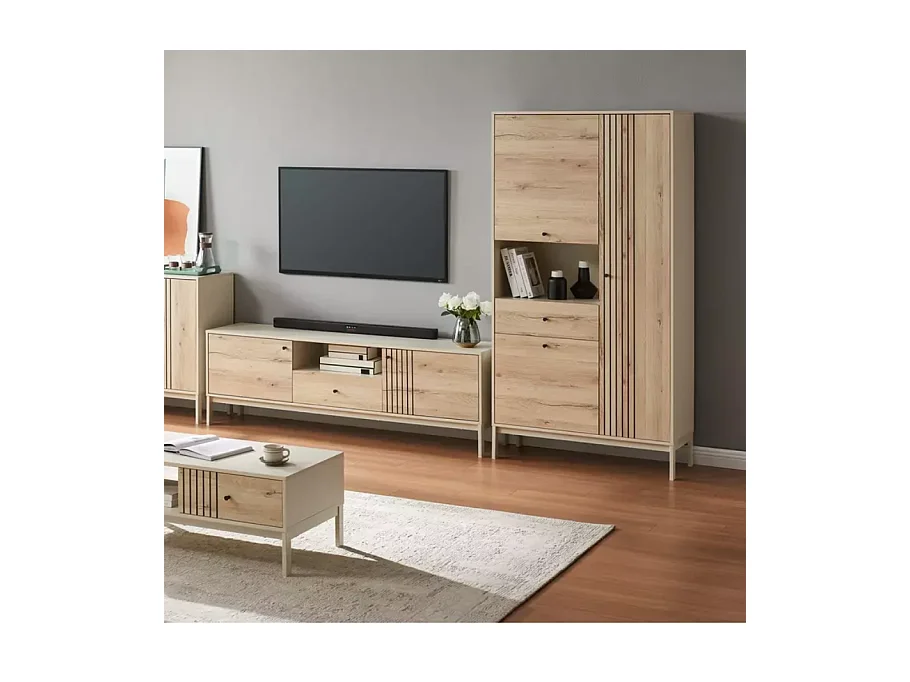 Étagère haute FARGOL 1 avec structure métal, coloris blanc cassé et chêne alpin