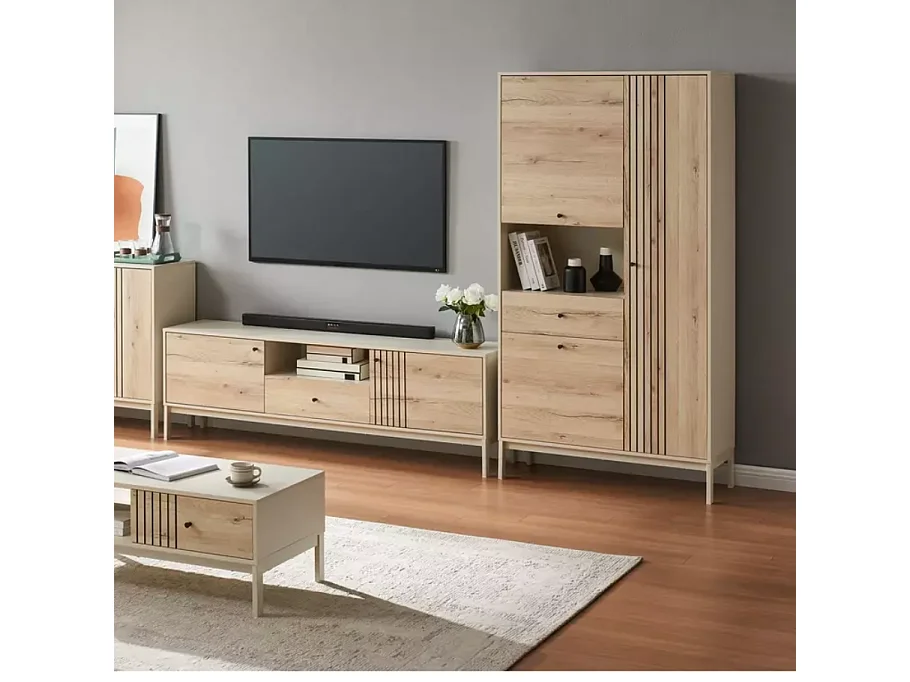 Étagère haute FARGOL 1 avec structure métal, coloris blanc cassé et chêne alpin