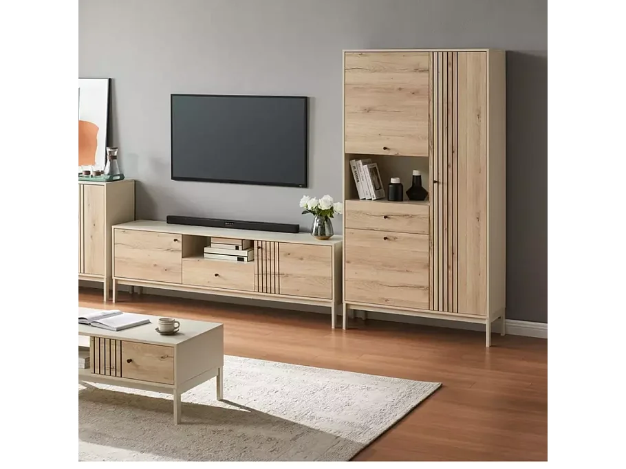 Étagère haute FARGOL 1 avec structure métal, coloris blanc cassé et chêne alpin