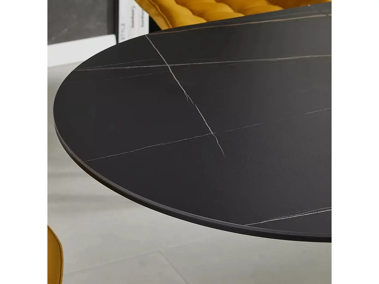 Table ronde extensible céramique noire 6 personnes pied métal MILANOZ3