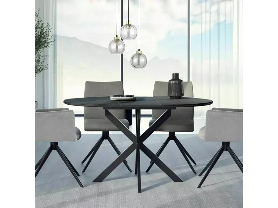 Table ronde extensible céramique noire 6 personnes pied métal MILANOZ3