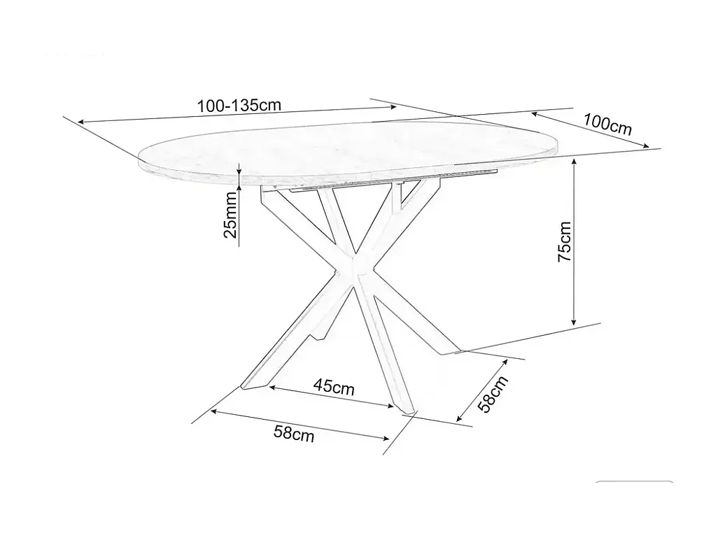 Table ronde extensible céramique noire 6 personnes pied métal MILANOZ3