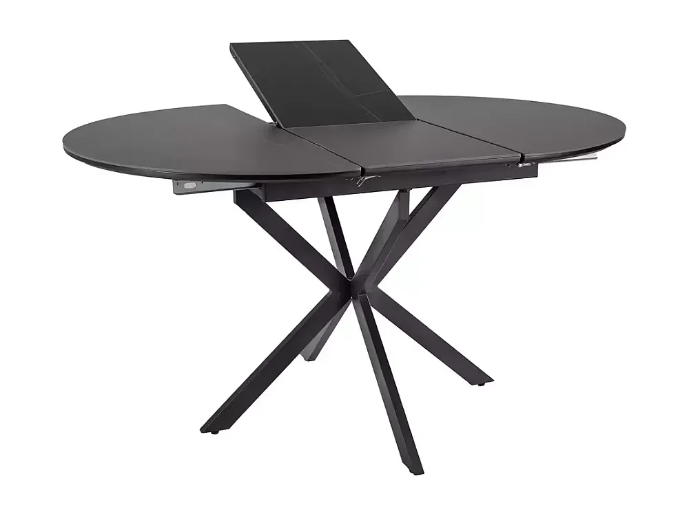 Table ronde extensible céramique noire 6 personnes pied métal MILANOZ3