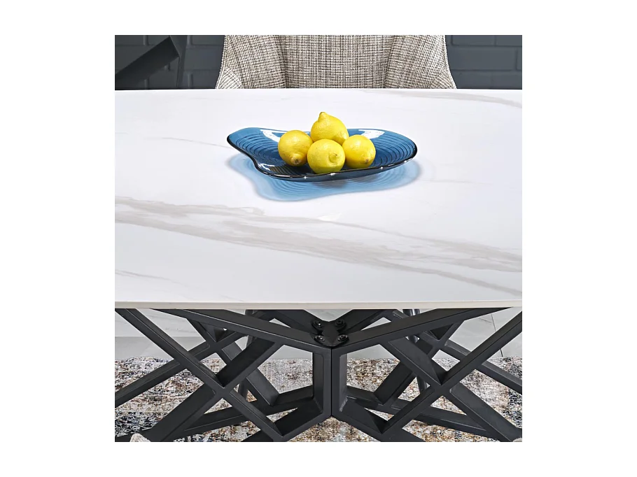 Table à manger extensible 160/240 cm - plateau aspect marbre blanc BEATRIX