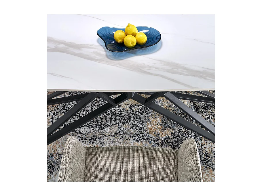 Table à manger extensible 160/240 cm - plateau aspect marbre blanc BEATRIX