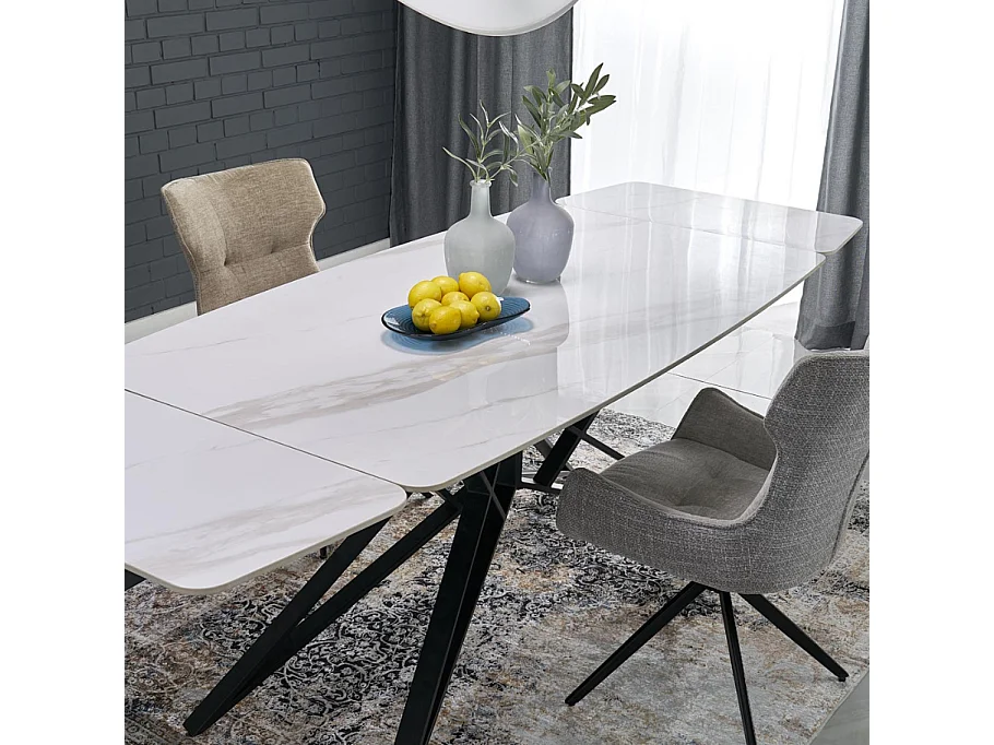 Table à manger extensible 160/240 cm - plateau aspect marbre blanc BEATRIX