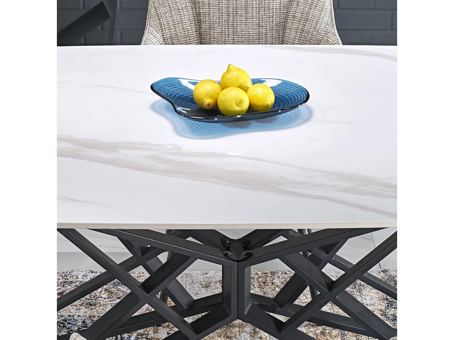 Table à manger extensible 160/240 cm - plateau aspect marbre blanc BEATRIX