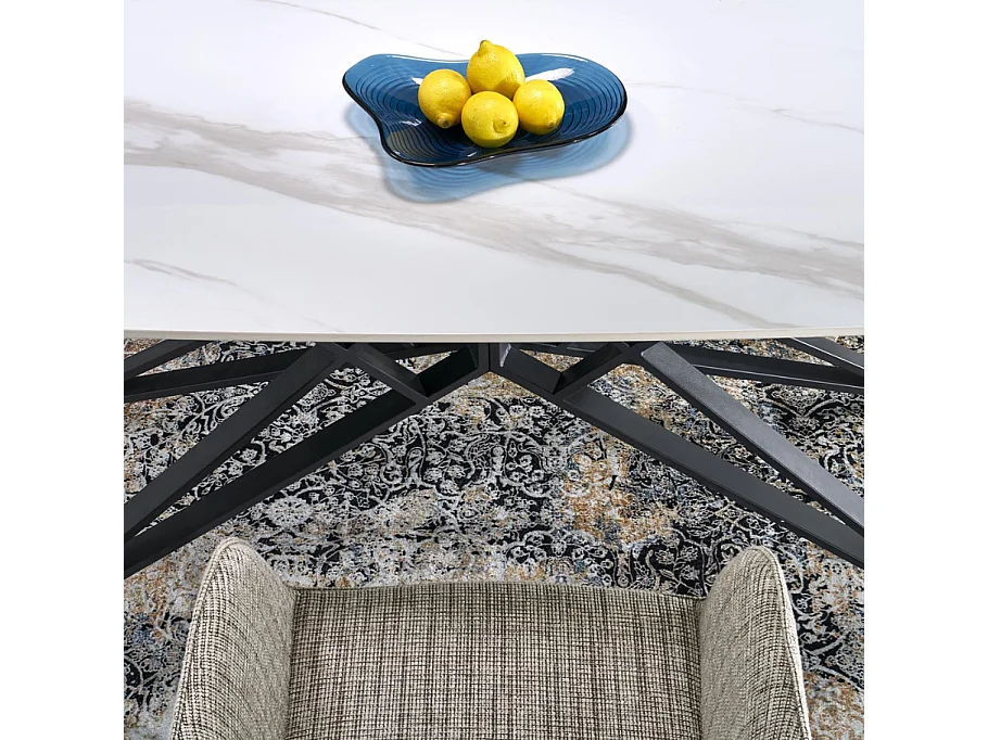 Table à manger extensible 160/240 cm - plateau aspect marbre blanc BEATRIX