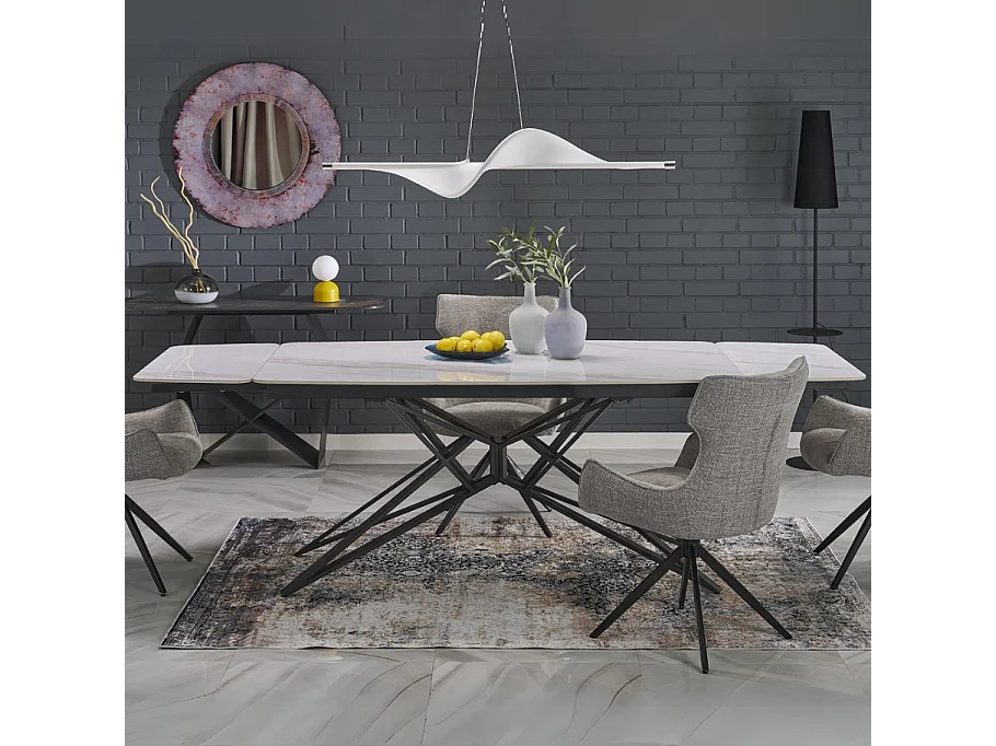Table à manger extensible 160/240 cm - plateau aspect marbre blanc BEATRIX