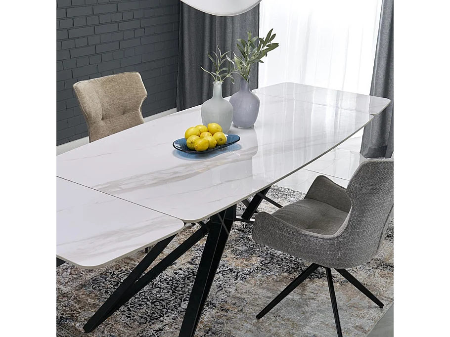 Table à manger extensible 160/240 cm - plateau aspect marbre blanc BEATRIX
