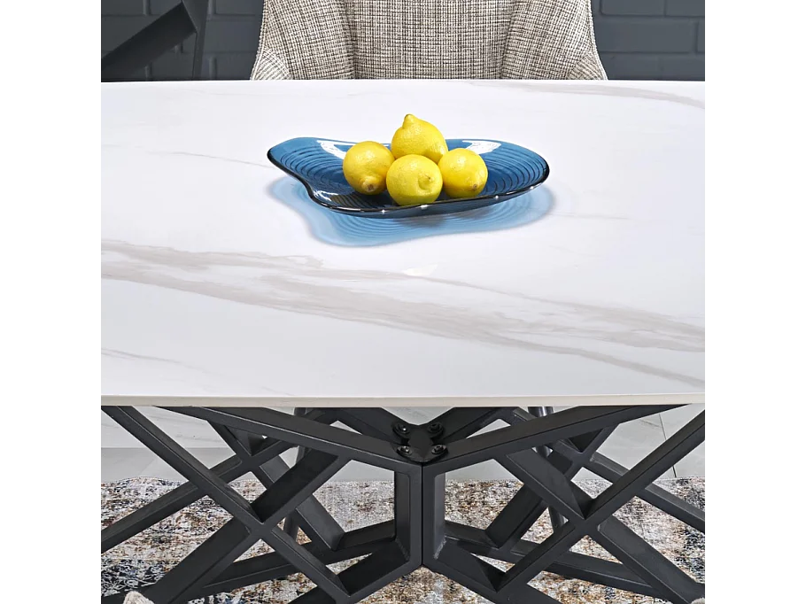 Table à manger extensible 160/240 cm - plateau aspect marbre blanc BEATRIX