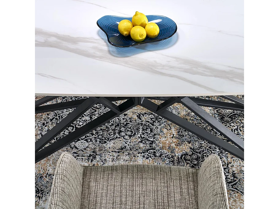 Table à manger extensible 160/240 cm - plateau aspect marbre blanc BEATRIX