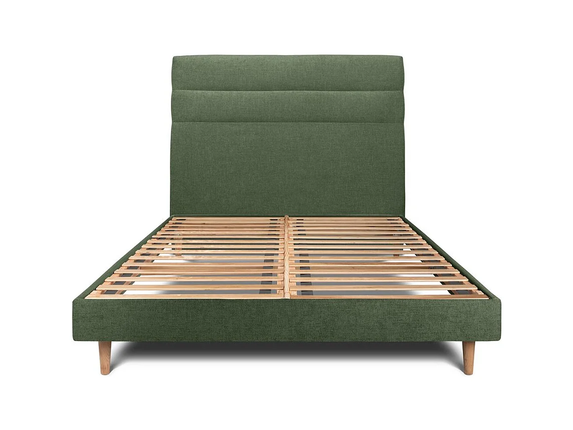 Lit 140x190cm avec tête de lit lignes tissu et sommier kit vert - Hauteur totale : 29cm
