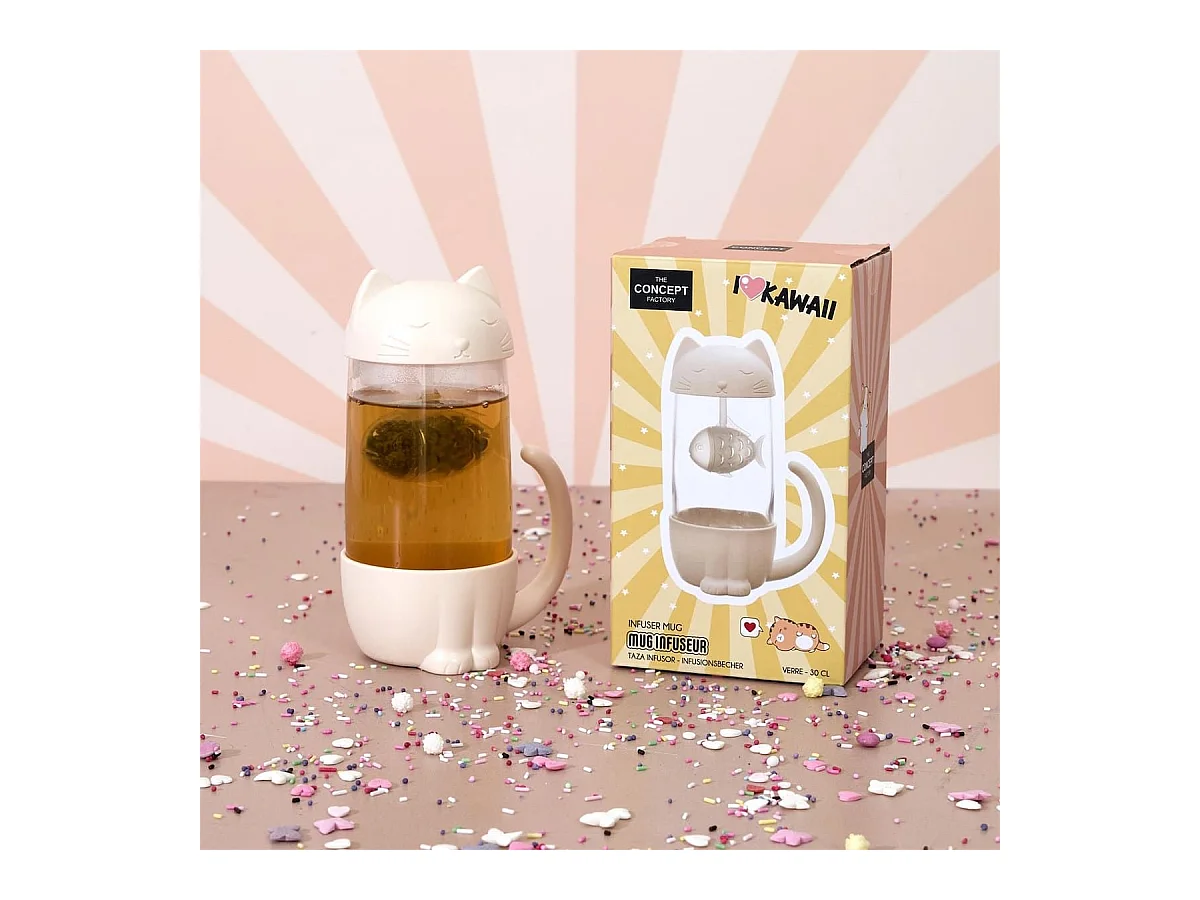 Mug kawaii chat avec infuseur en forme de poisson de 30 cl