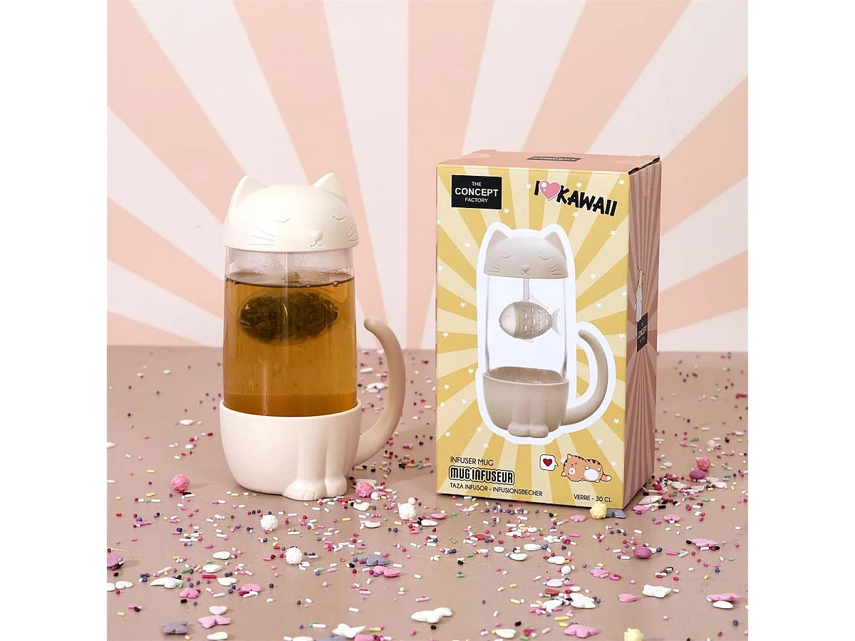 Mug kawaii chat avec infuseur en forme de poisson de 30 cl