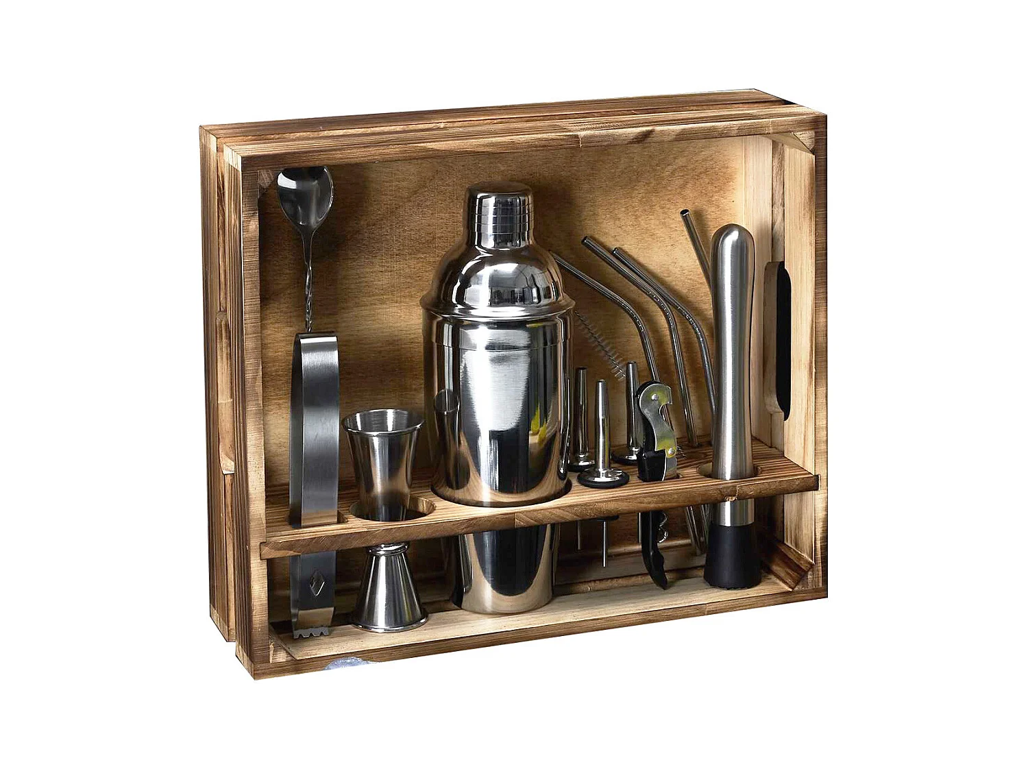 Coffret à Cocktail en bois avec 15 Accessoires