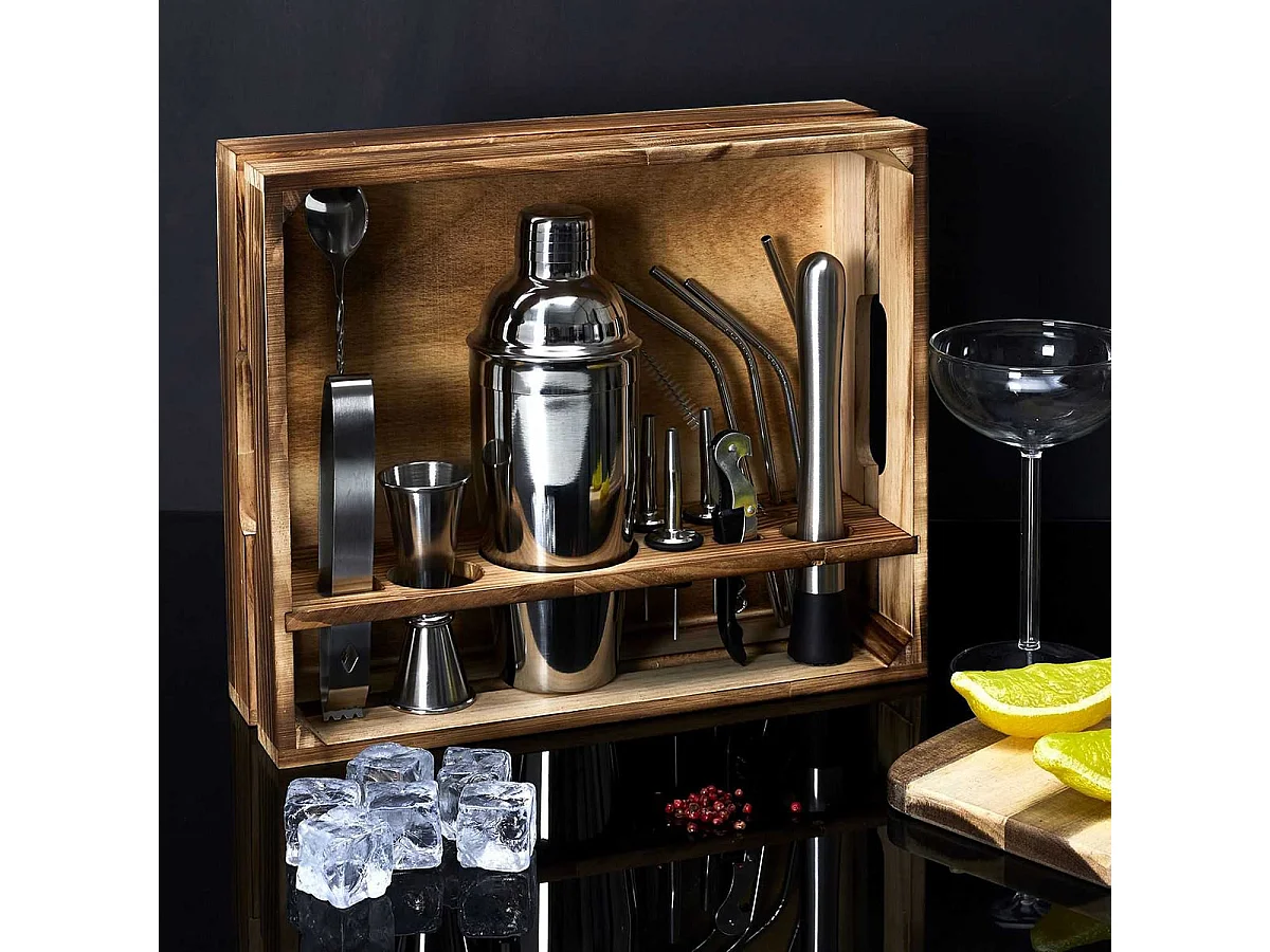 Coffret à Cocktail en bois avec 15 Accessoires - BLOODYMARY