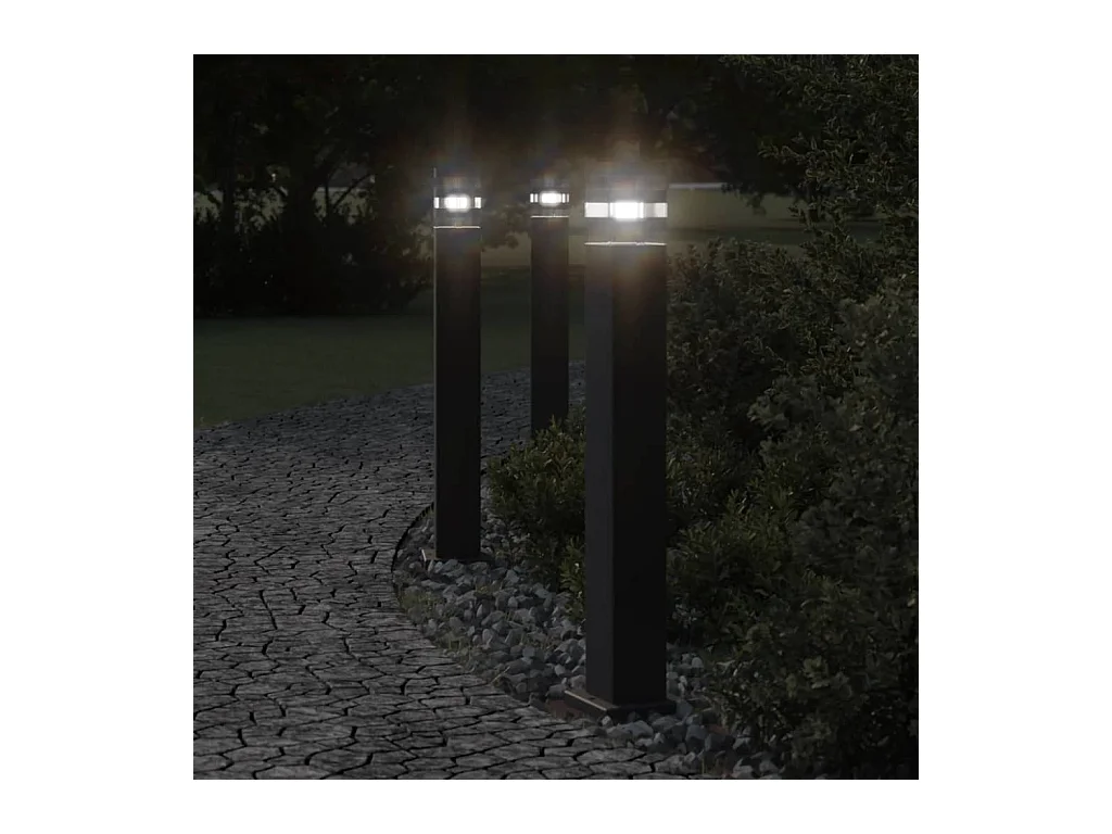 Lampadaires d'extérieur 3 pcs aluminium noire 14 x 14 x 80 cm 02_0042554