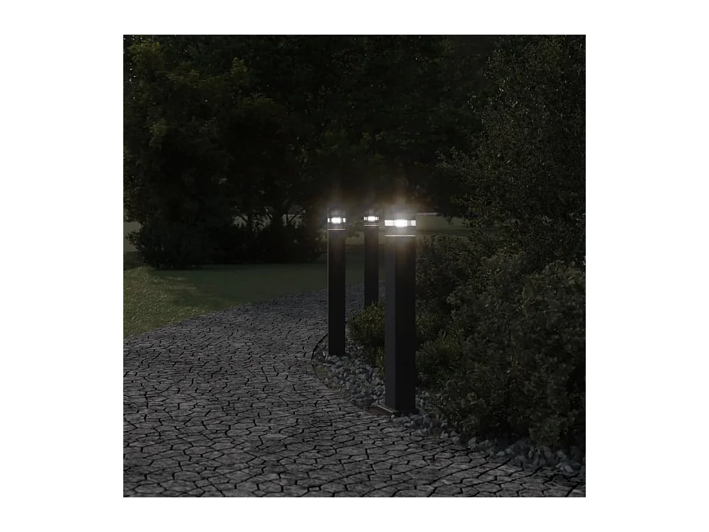 Lampadaires d'extérieur 3 pcs aluminium noire 14 x 14 x 80 cm 02_0042554