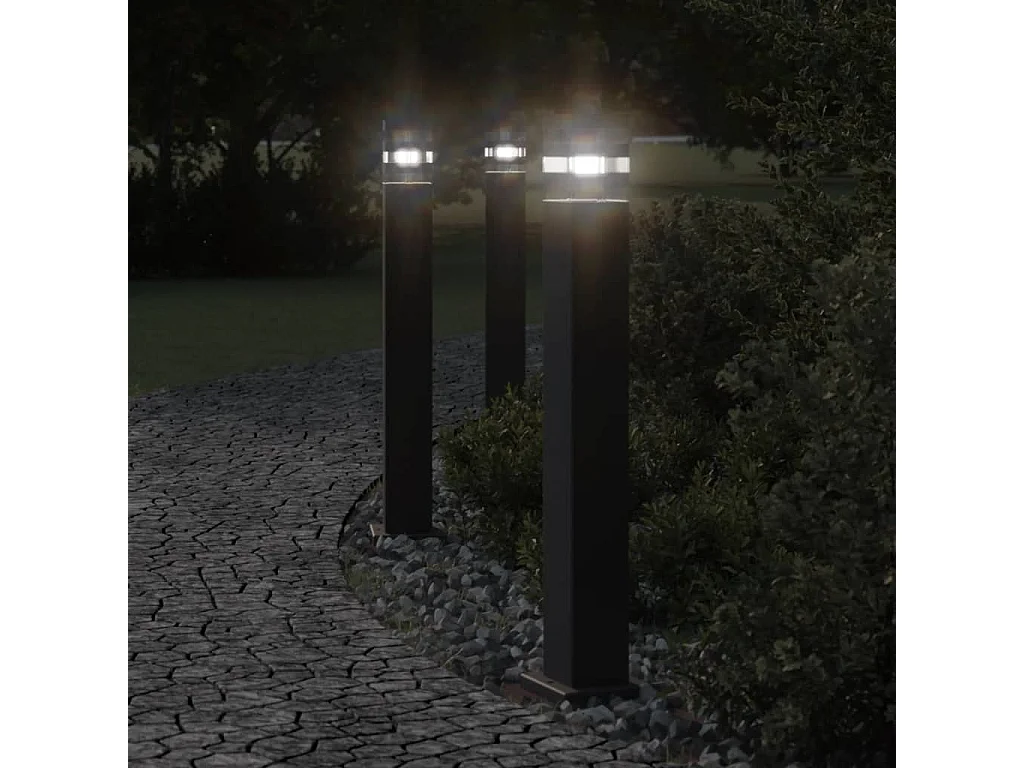 Lampadaires d'extérieur 3 pcs aluminium noire 14 x 14 x 80 cm 02_0042554