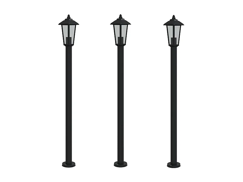 Candeeiros de pé exteriores 3 unidades 120 cm aço inoxidável preto 02_0042548