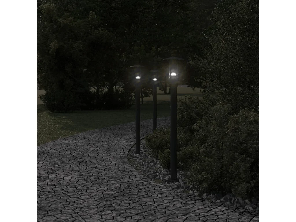 Lampade da terra per esterno 3 pz 100 cm acciaio inox nero 02_0042545