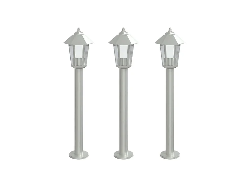 Candeeiros de pé exteriores 3 unidades prateados 80 cm aço inoxidável prateado 02_0042561