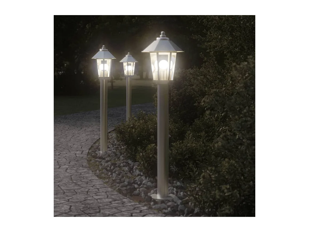 Lampadaires d'extérieur 3 pcs argenté 11 x 11 x 80 cm 02_0042561