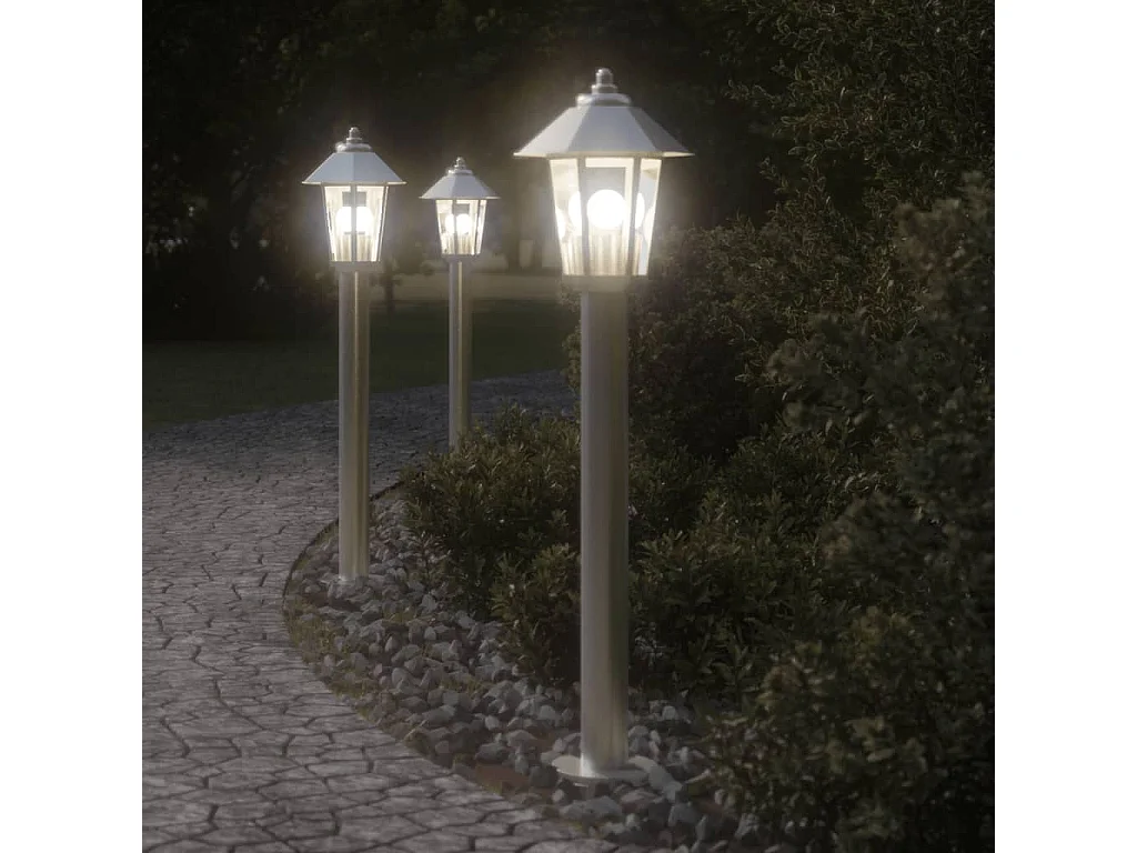 Lampade da terra per esterno 3 pz argento 80 cm acciaio inox Argento 02_0042561