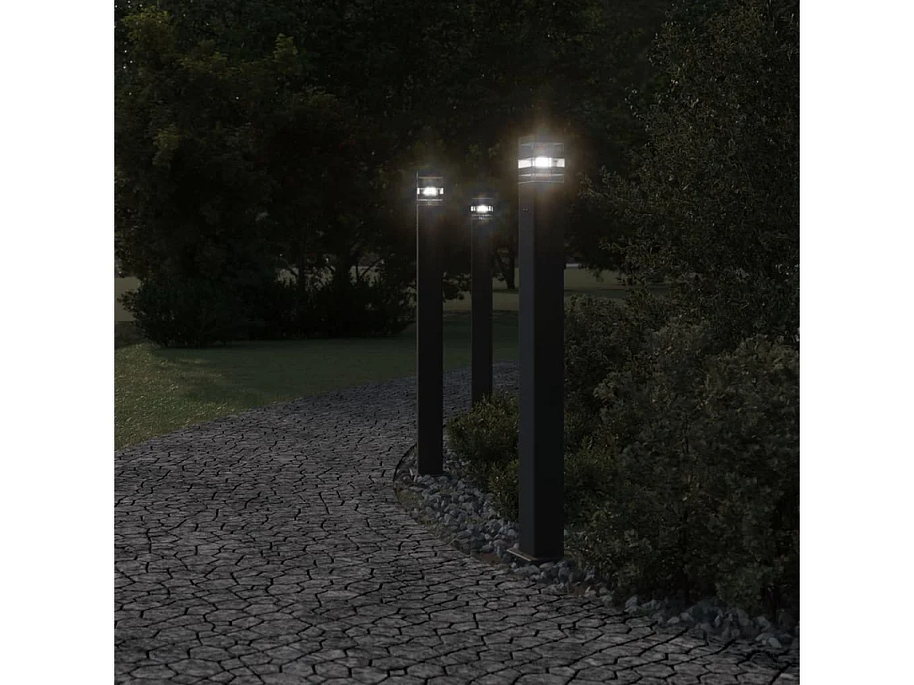 Luminárias de chão para exterior com tomada 3 peças 110 cm alumínio preto 02_0042569