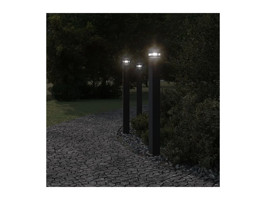 Lampadaires d'extérieur 3 pcs aluminium noire 14 x 14 x 110 cm 02_0042547