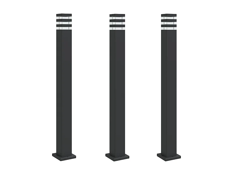 Lampadaires d'extérieur 3 pcs aluminium noire 14 x 14 x 110 cm 02_0042547