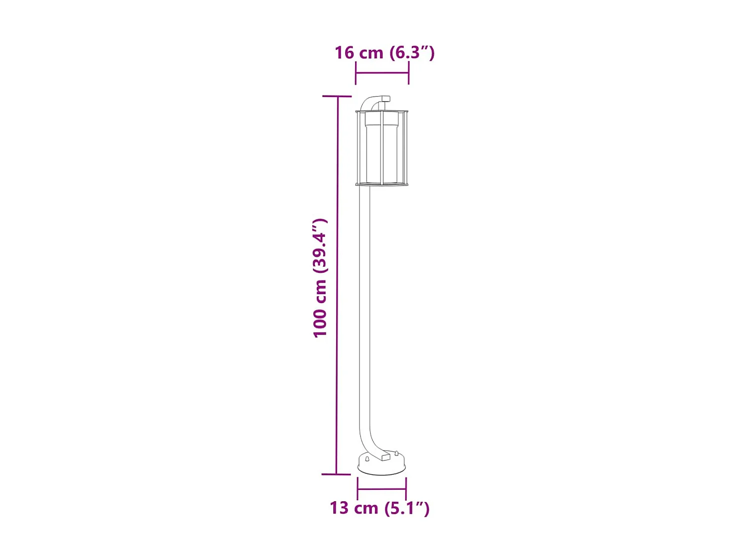 Lampadaire d'extérieur 100 cm argenté 13 x 13 x 100 cm 02_0042504