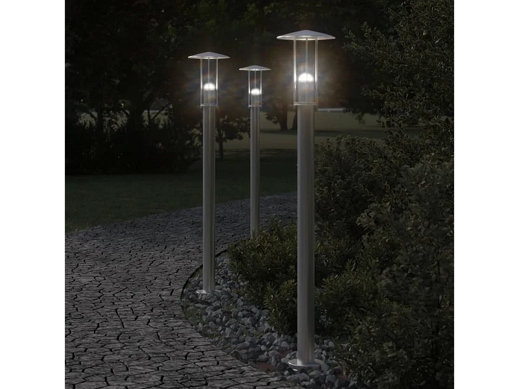 Lampade da terra per esterno 3 pz argento 100 cm acciaio inox Argento 02_0042555