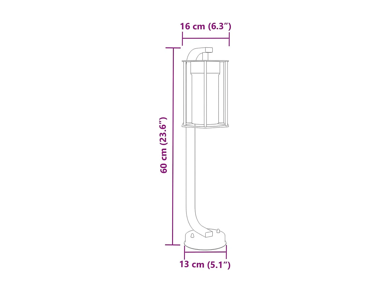 Lampadaire d'extérieur 60 cm argenté 13 x 13 x 60 cm 02_0042511
