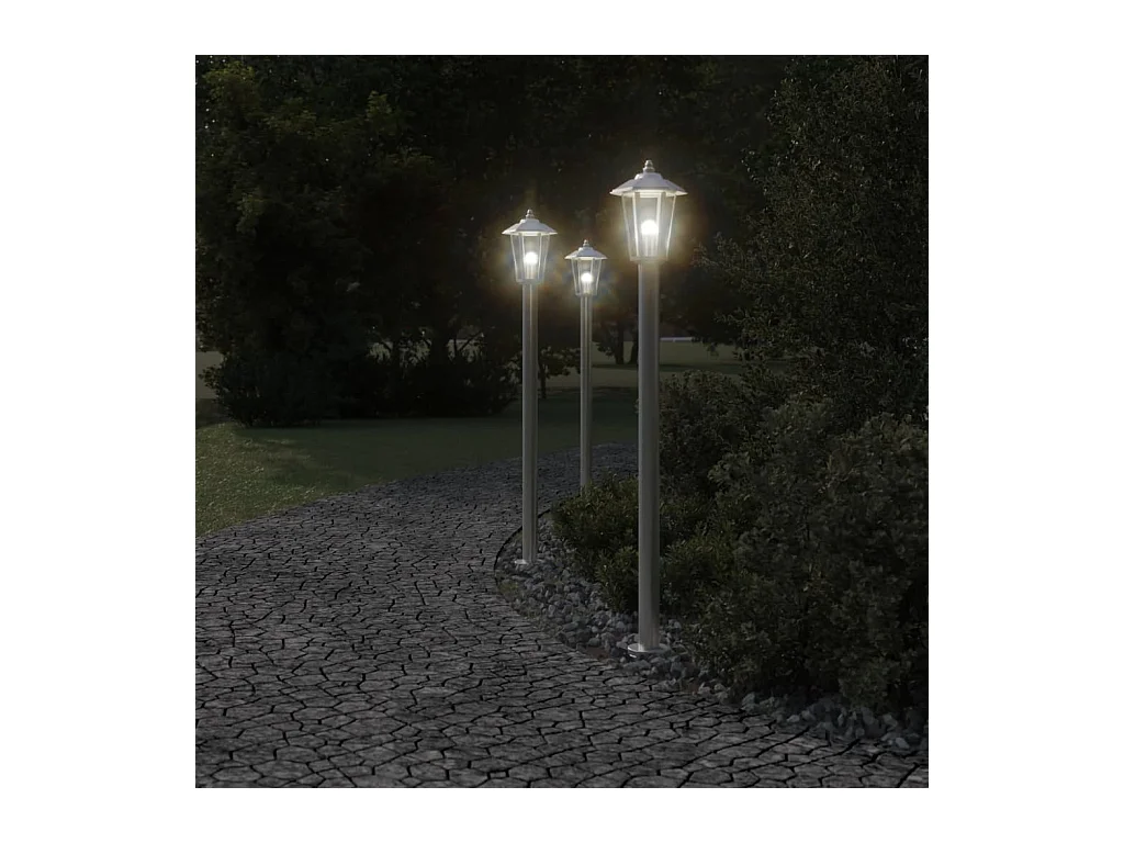 Lampadaires d'extérieur 3 pcs argenté 11 x 11 x 120 cm 02_0042557