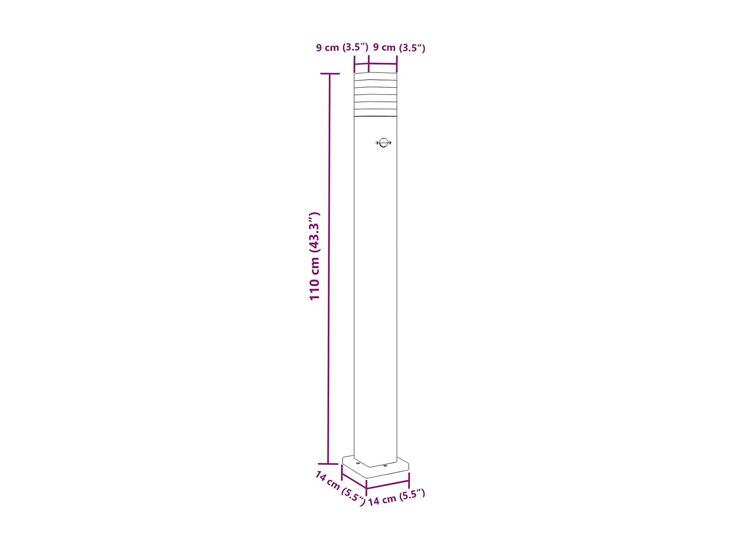 Lampadaires d'extérieur avec capteur aluminium noire 14 x 14 x 110 cm 02_0042564