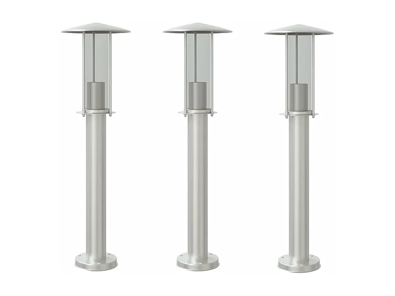 Candeeiros de pé exteriores 3 unidades prateados 60 cm aço inoxidável prateado 02_0042560