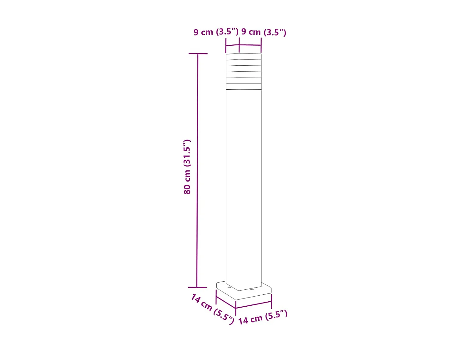 Lampadaire d'extérieur 80 cm aluminium noire 14 x 14 x 80 cm 02_0042513