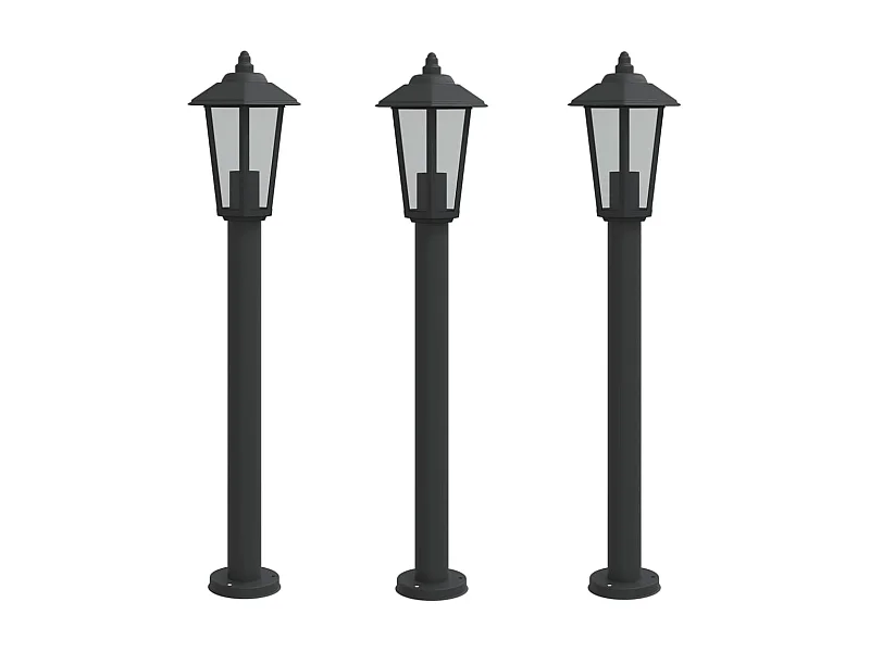 Candeeiros de pé exteriores 3 unidades 80 cm aço inoxidável preto 02_0042553