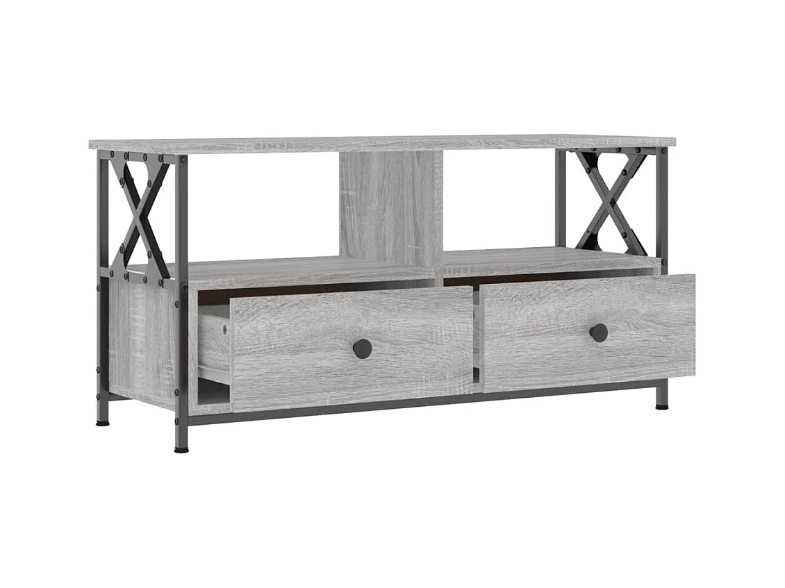 Meuble TV multimédia étagère bois marron 90 x 33 x 45 cm 02_0028474