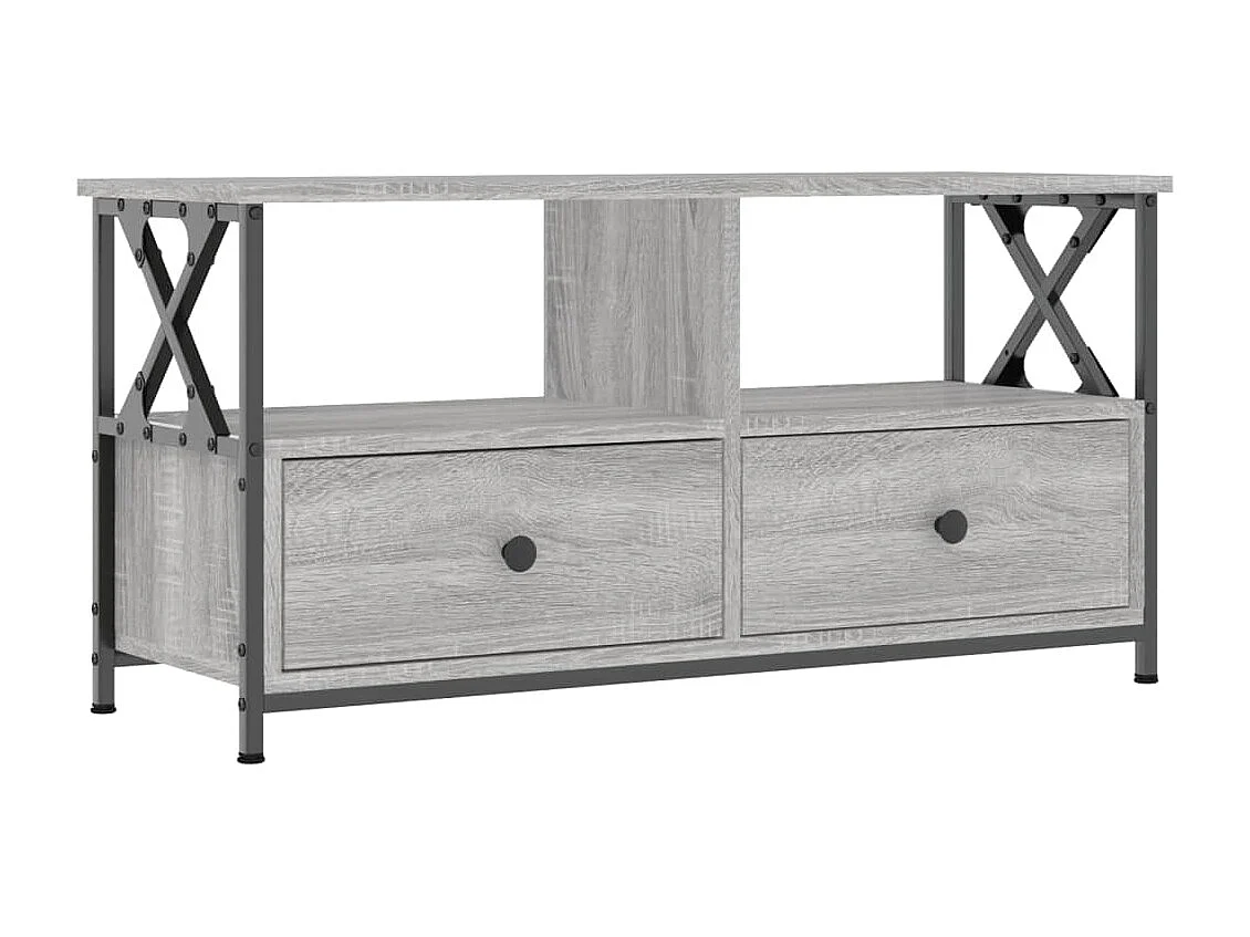 Mobile TV multimediale mensola TV credenza TV sala da pranzo soggiorno camera da letto sonoma 90 x 33 x 45 cm legno ingegnerizzato e ferro grigio 02_0028474