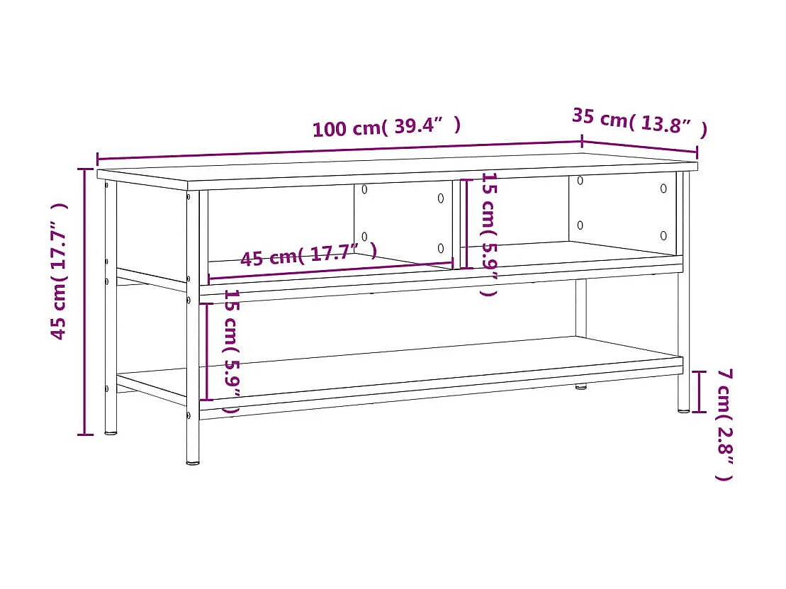 Meuble TV multimédia étagère bois marron 100 x 35 x 45 cm 02_0028333