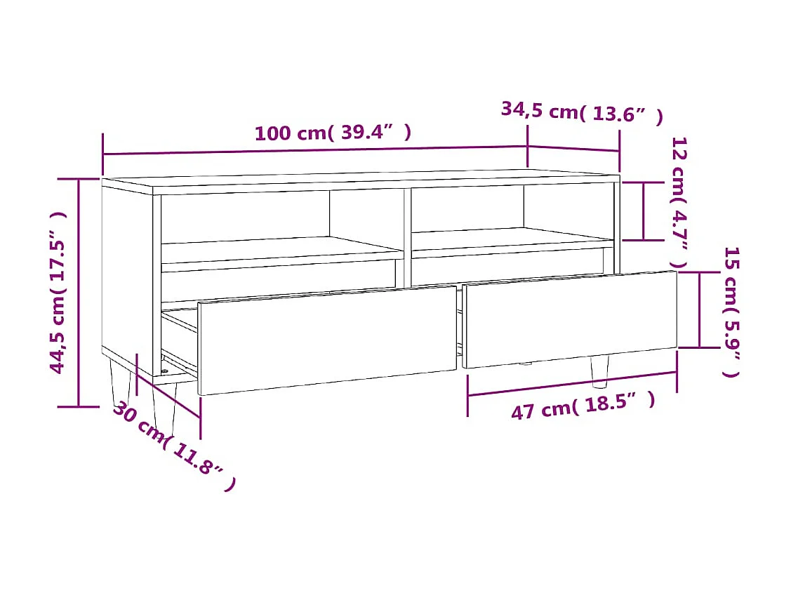 Mobile TV multimediale mensola TV credenza TV sala da pranzo soggiorno camera da letto 100 x 345 x 445 cm legno ingegnerizzato grigio 02_0025475