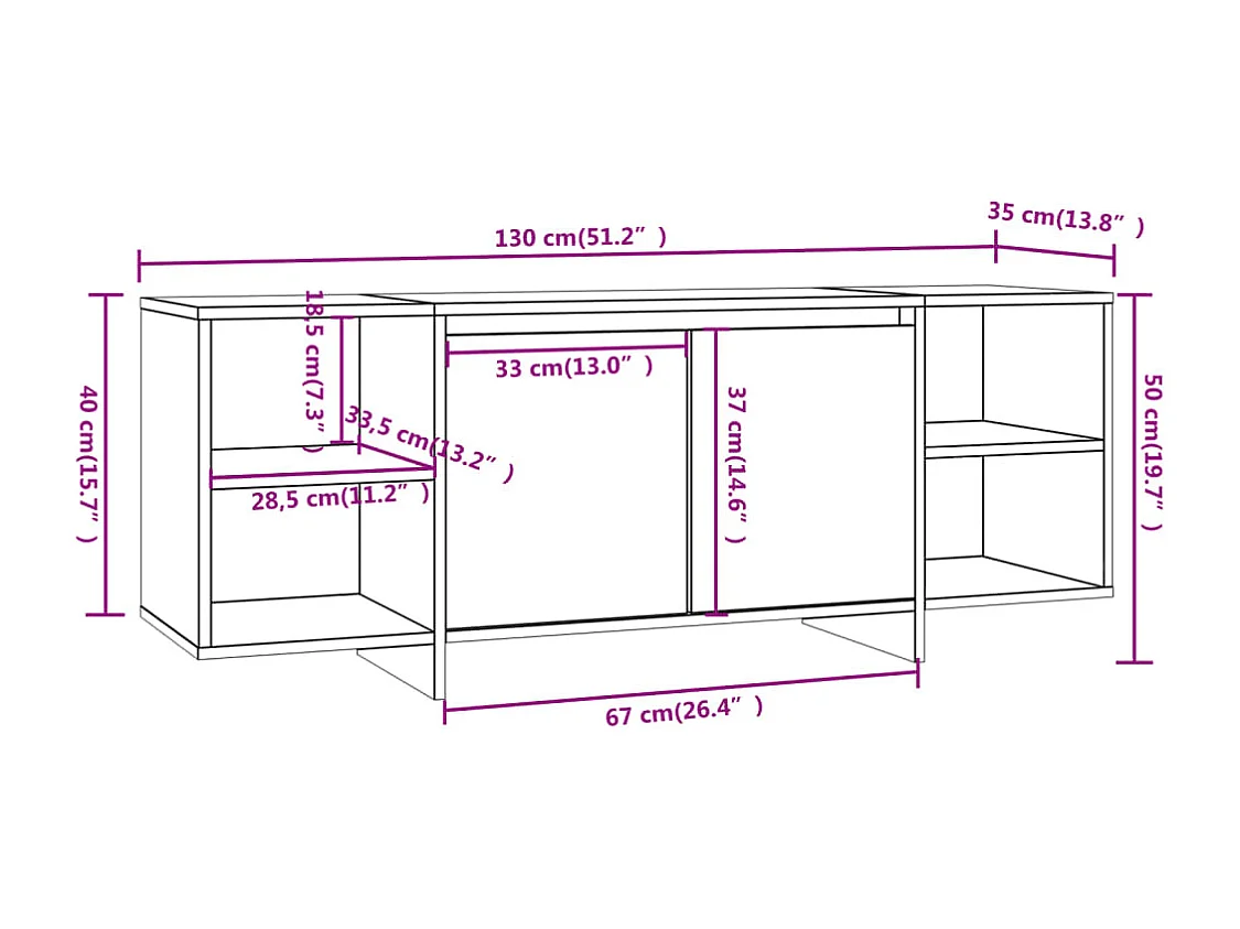 Mueble TV multimedia estantería para televisión buffet para televisión comedor salón dormitorio roble Sonoma 130 x 35 x 50 cm madera contrachapada beige 02_0027474