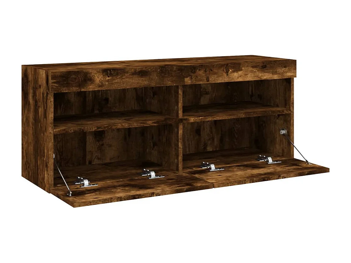 Mueble TV multimedia Estante TV Aparador TV Comedor Salón Dormitorio Montaje en pared con luces LED Roble ahumado 100 x 30 x 40 cm Marrón 02_0027966