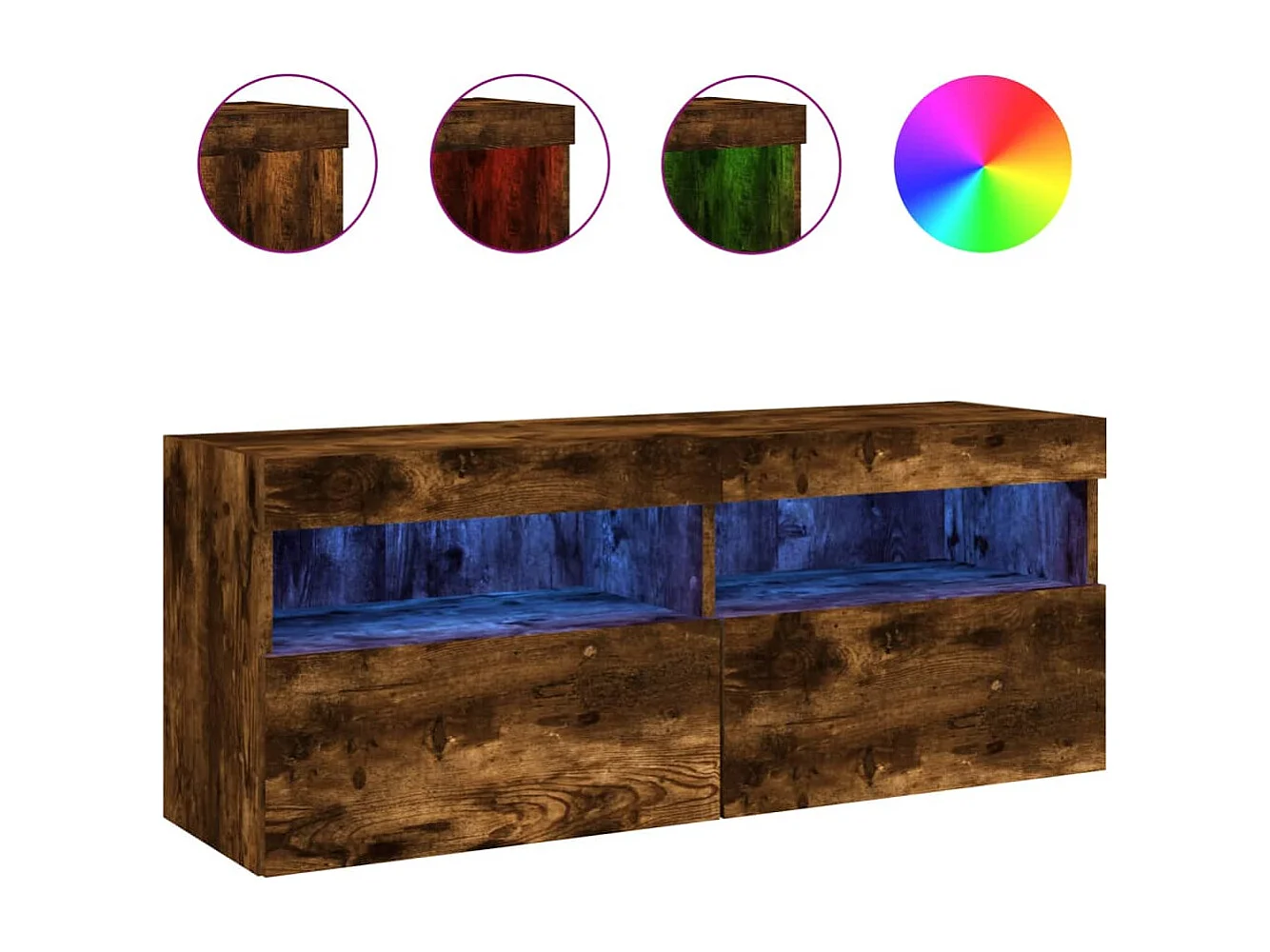 Mueble TV multimedia Estante TV Aparador TV Comedor Salón Dormitorio Montaje en pared con luces LED Roble ahumado 100 x 30 x 40 cm Marrón 02_0027966