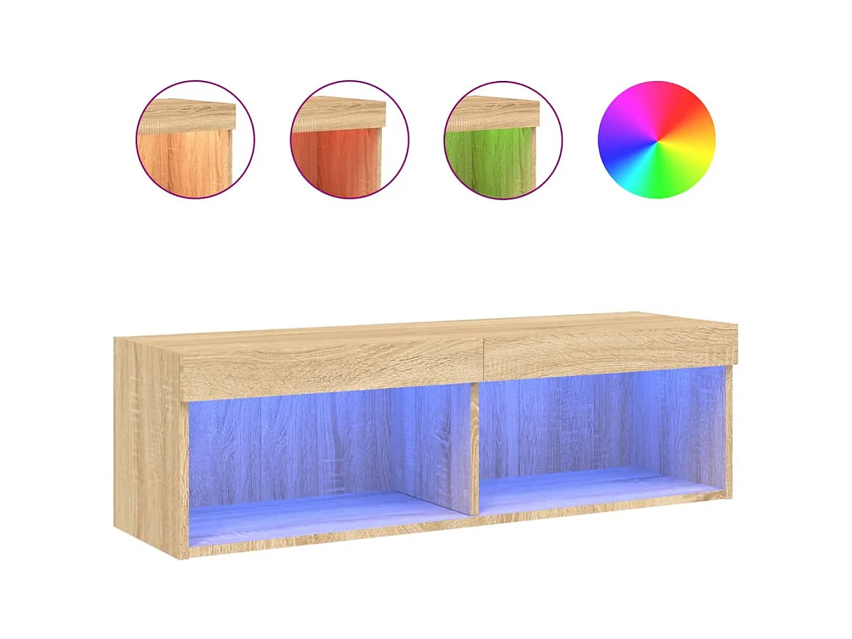 Móvel TV multimídia Estante TV Aparador TV sala de jantar sala de estar quarto com luzes LED Carvalho Sonoma 100 x 30 x 30 cm marrom 02_0026752