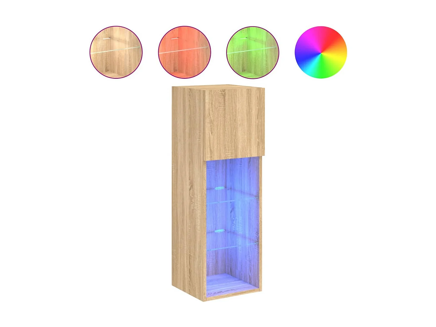 Mueble TV multimedia Estante TV Aparador TV Comedor Salón Dormitorio con luces LED Roble Sonoma 305 x 30 x 90 cm marrón 02_0026781